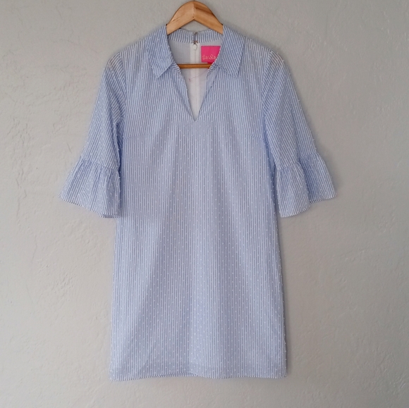 Lilly Pulitzer Ginger Dress Blue Peri Tint Blue White Stripe Swiss Dot 0 - Picture 5 of 15